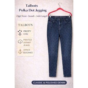 Talbots Polka Dot Jegging High-Waist Stretch Ankle Chic Preppy - 8
